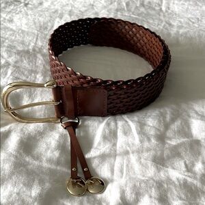 Michael Kors Brown Woven Leather Belt with Gold Buckle